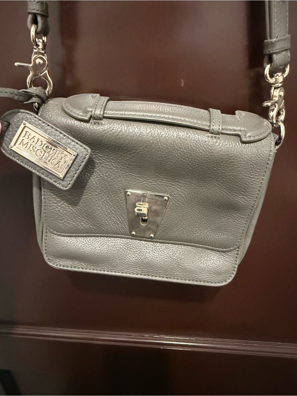 Badgley Mischka Gray Leather Crossbody Bag